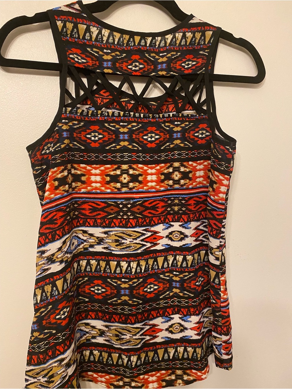 Iz Byer Black & Red Aztec Strappy Tank